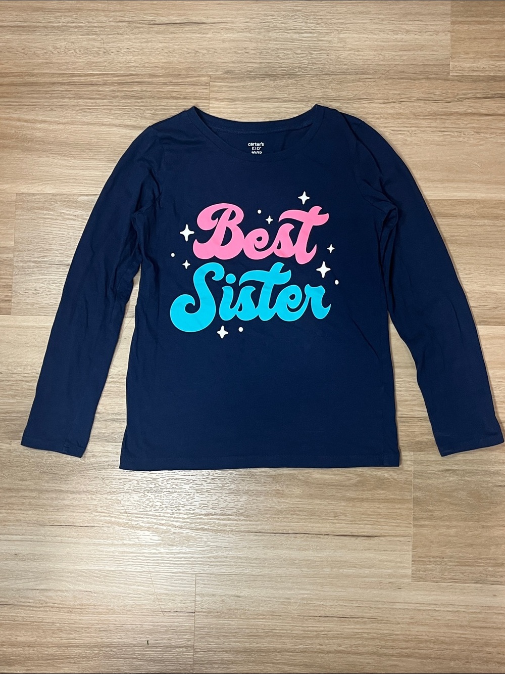 Carter's Navy Long-Sleeve 'Best Sister' Tee with Pink & Teal Graphic, Size 10/12